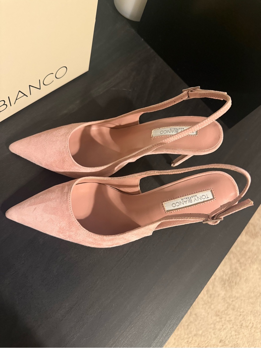 Tony Bianco Blush Pink Suede Pointed Slingback Heels - Picture 7 of 9